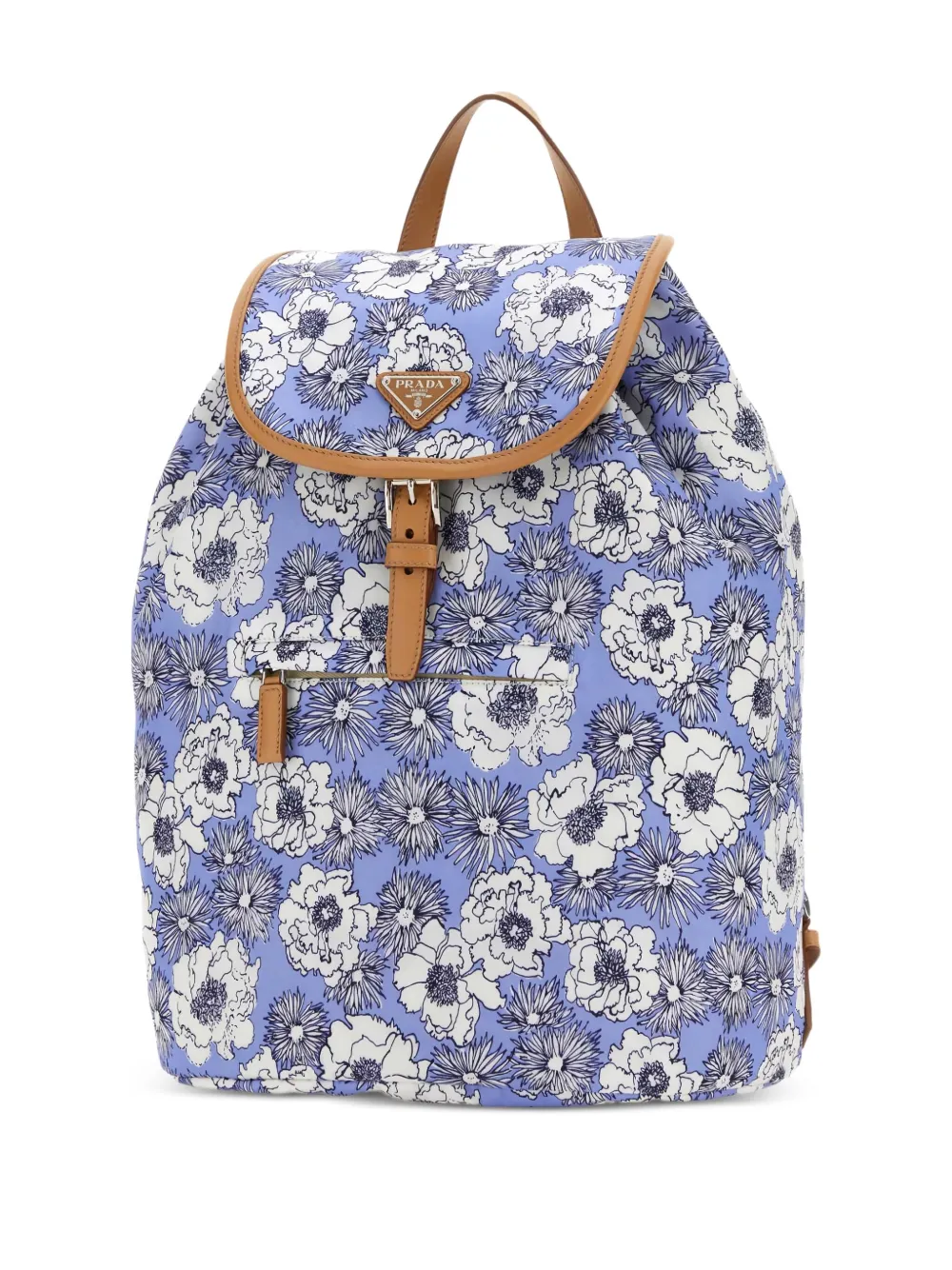  Prada Floral-print Backpack - Blue 
