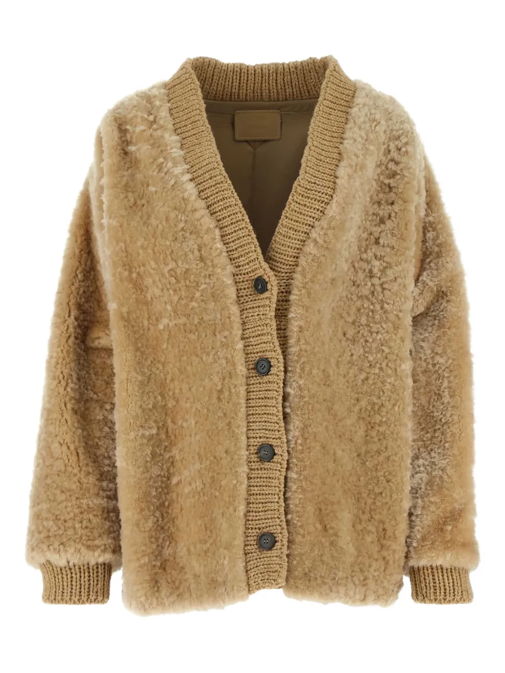 Prada wool-blend shearling cardigan Beige