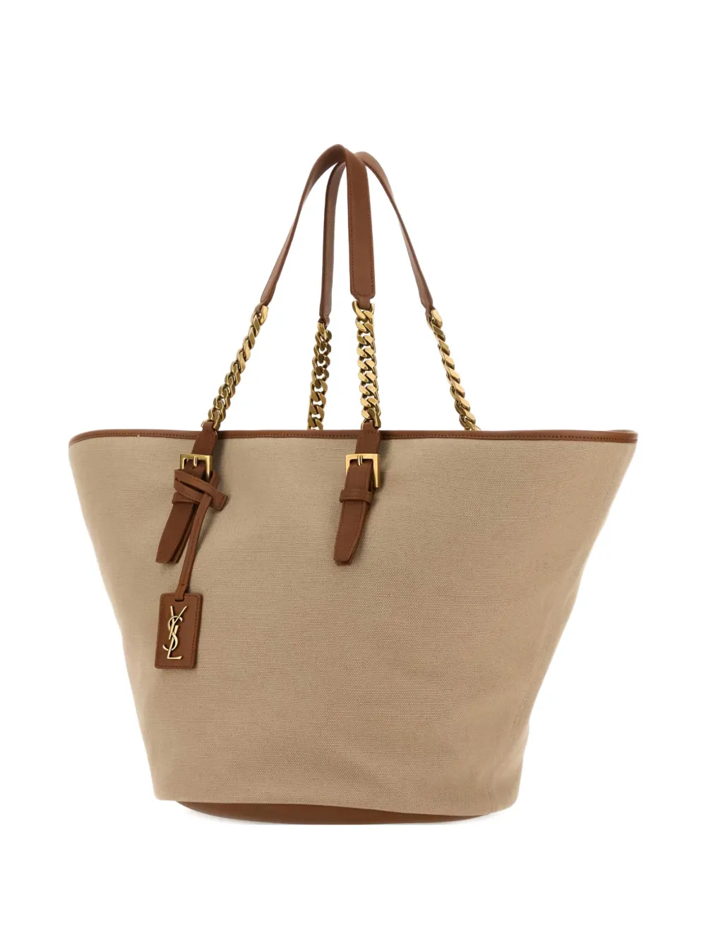Saint Laurent Panier Canvas-Tote Bag mit Kettendetail - Braun