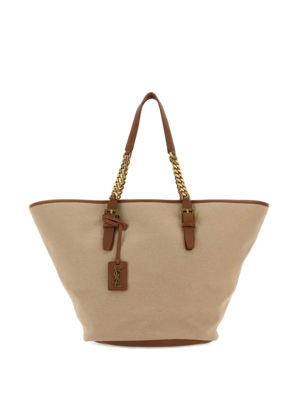 Saint Laurent Panier canvas shopper met ketting Bruin
