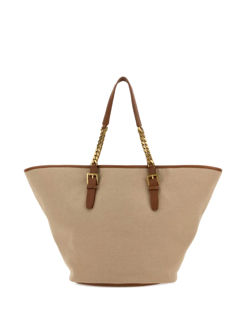 Saint Laurent Panier canvas shopper met ketting Bruin