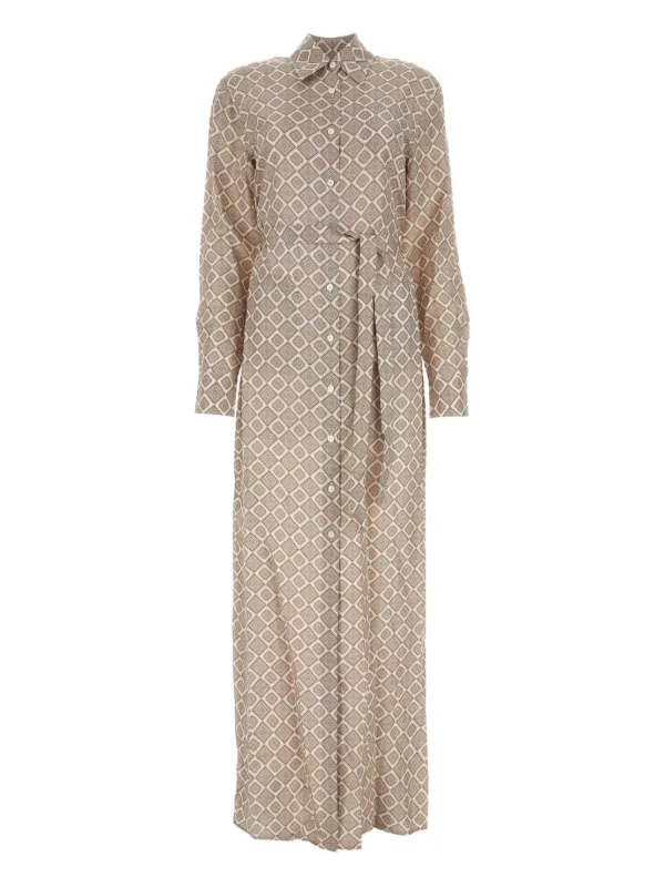 Prada Geometric-print Maxi Shirt Dress in Neutrals