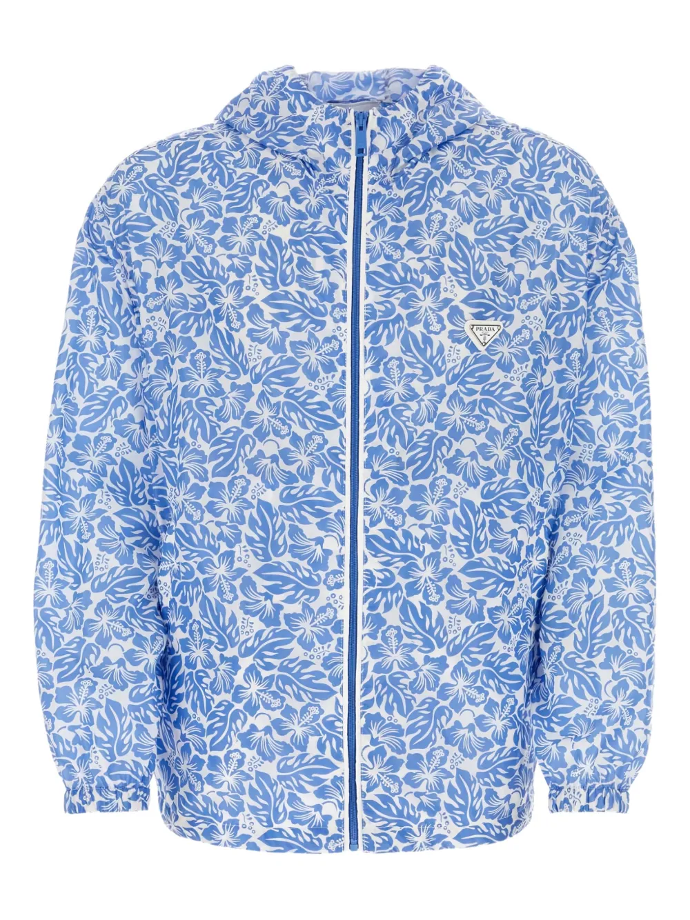 Prada floral-print hooded jacket Blauw