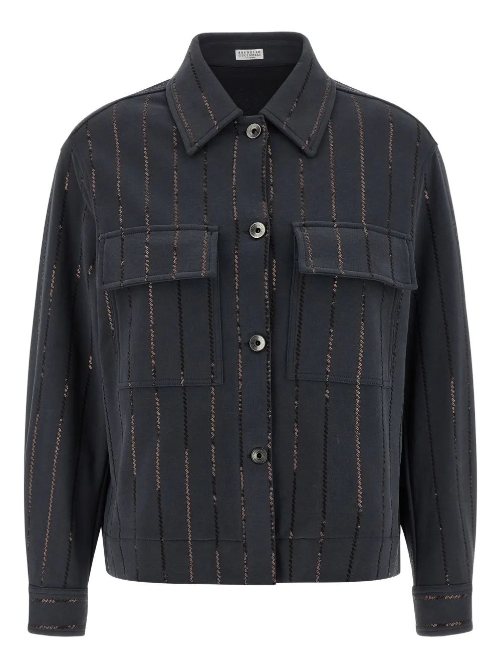 Brunello Cucinelli Sequin-striped Shirt In Black