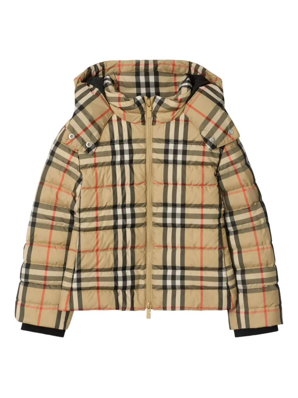 Burberry Kids check hooded puffer jacket Beige