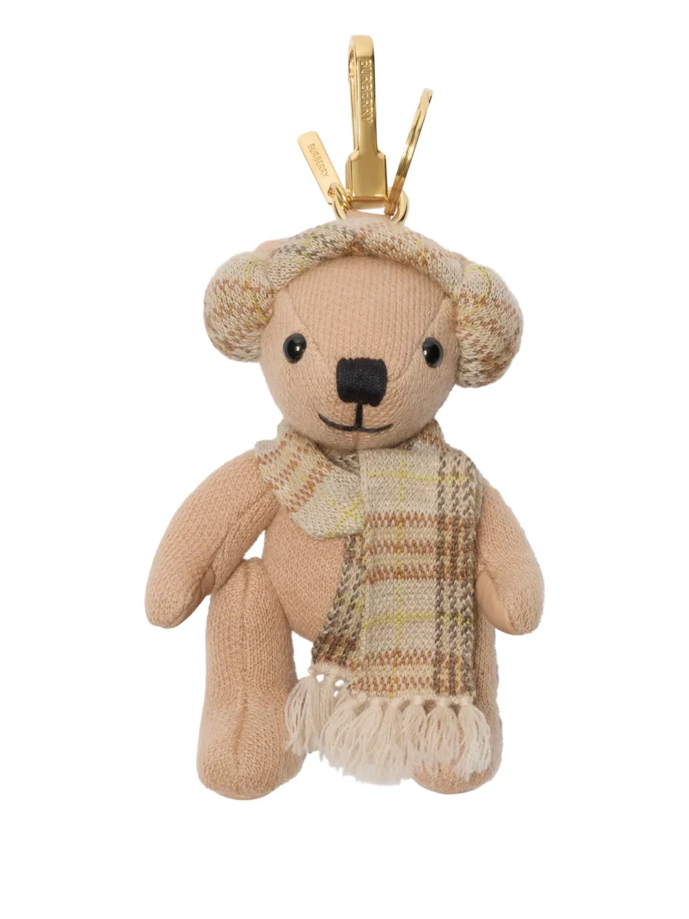 Burberry Thomas Bear checked-scarf bag charm Beige
