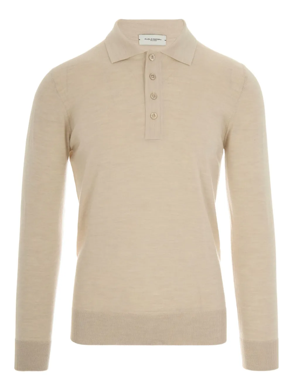 Paolo Pecora long-sleeve virgin-wool polo shirt Beige