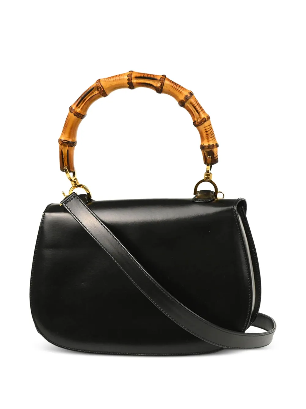 Pre-owned Gucci 1990-2000s Bamboo 2way Leather Tote Bag In Black
