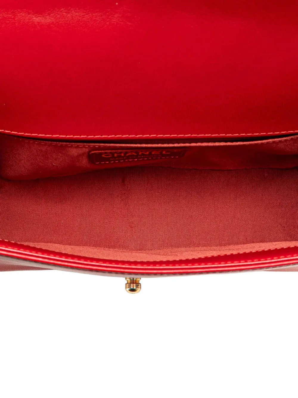 Pre-owned Chanel 2016-2017 Old Medium Quilted Lambskin Boy Flap Crossbody Bag In Red
