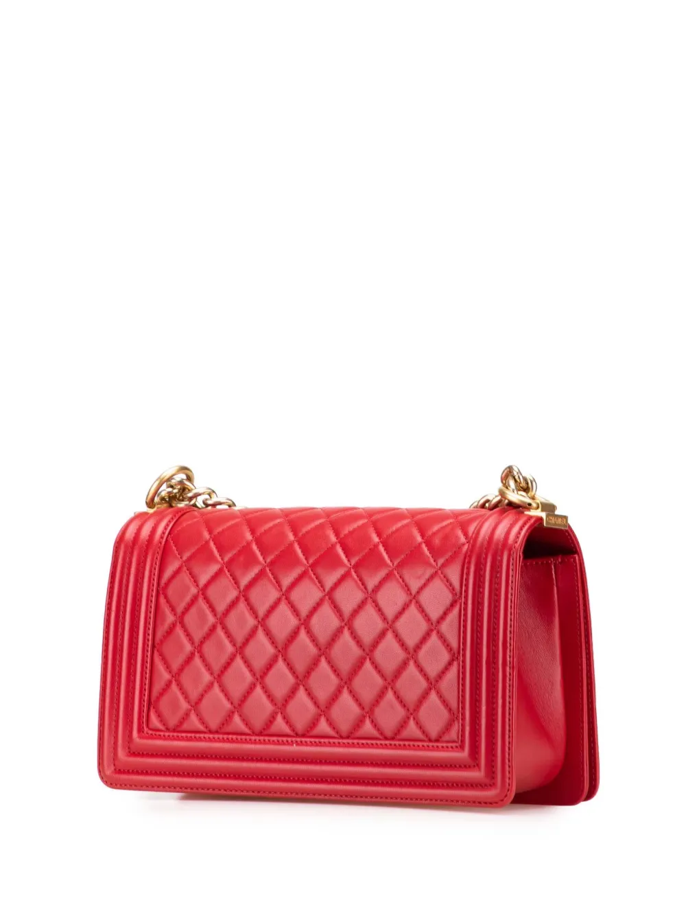 Pre-owned Chanel 2016-2017 Old Medium Quilted Lambskin Boy Flap Crossbody Bag In Red