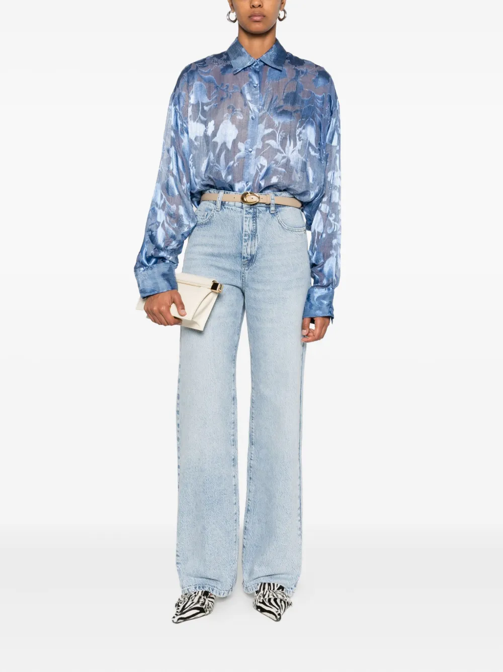 Ermanno Scervino Zijden blouse met bloemenprint - Blauw