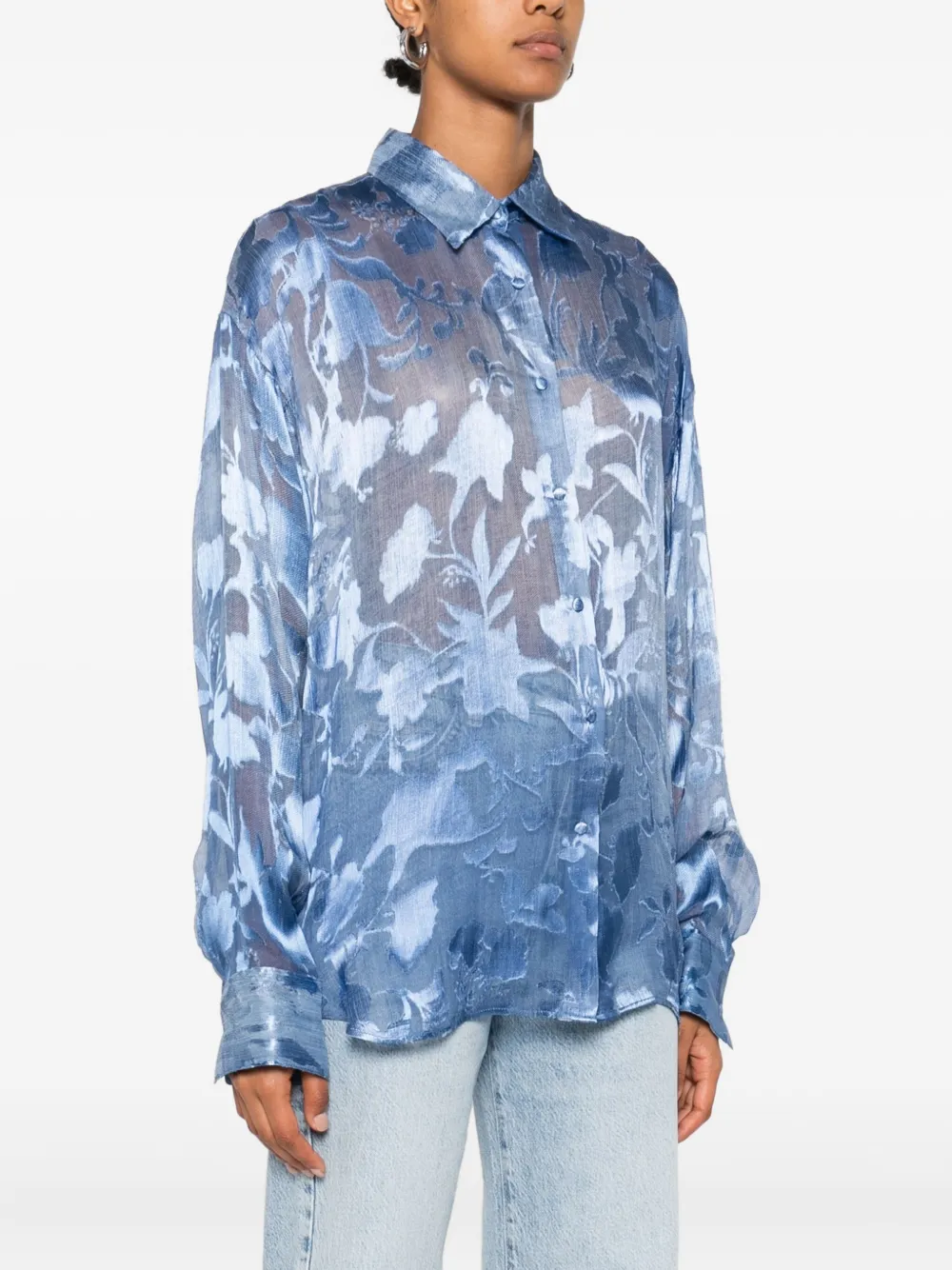 Ermanno Scervino Zijden blouse met bloemenprint Blauw