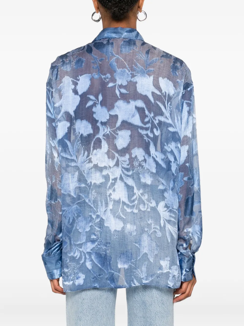 Ermanno Scervino Zijden blouse met bloemenprint Blauw