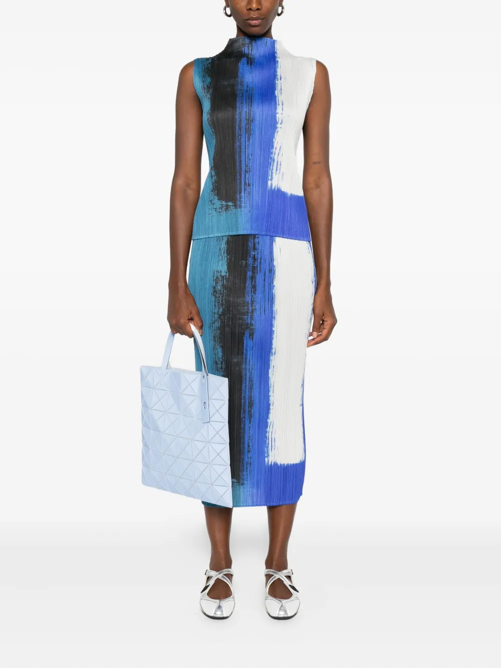 Pleats Please Issey Miyake pleated paint-effect top - Blauw