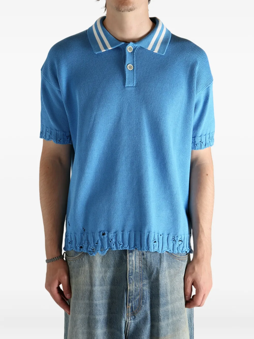 Marni frayed-hem polo shirt Blauw