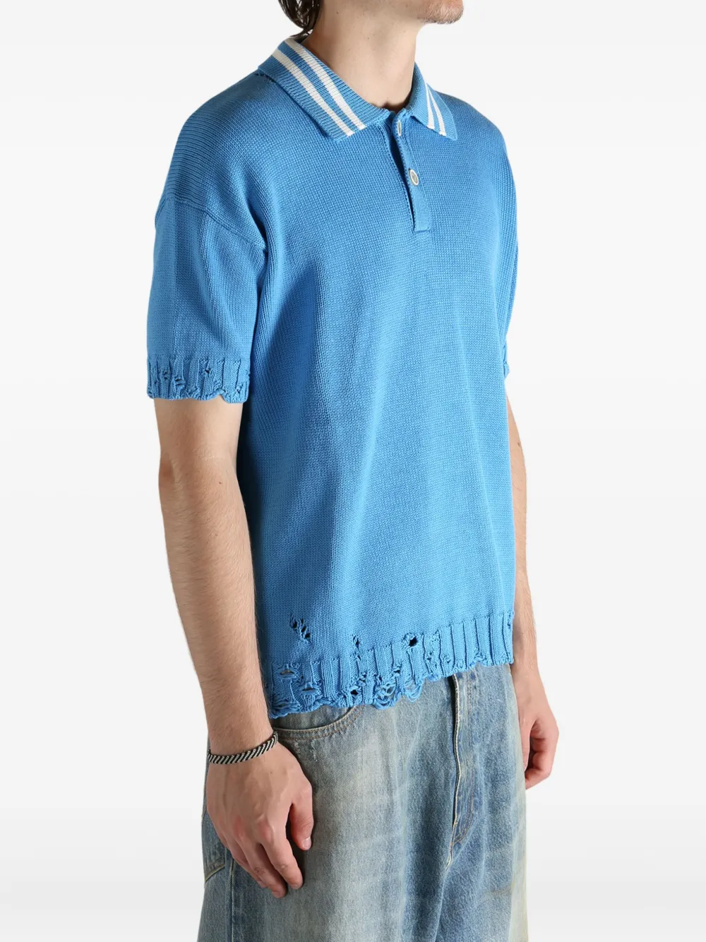 Marni frayed-hem polo shirt Blauw