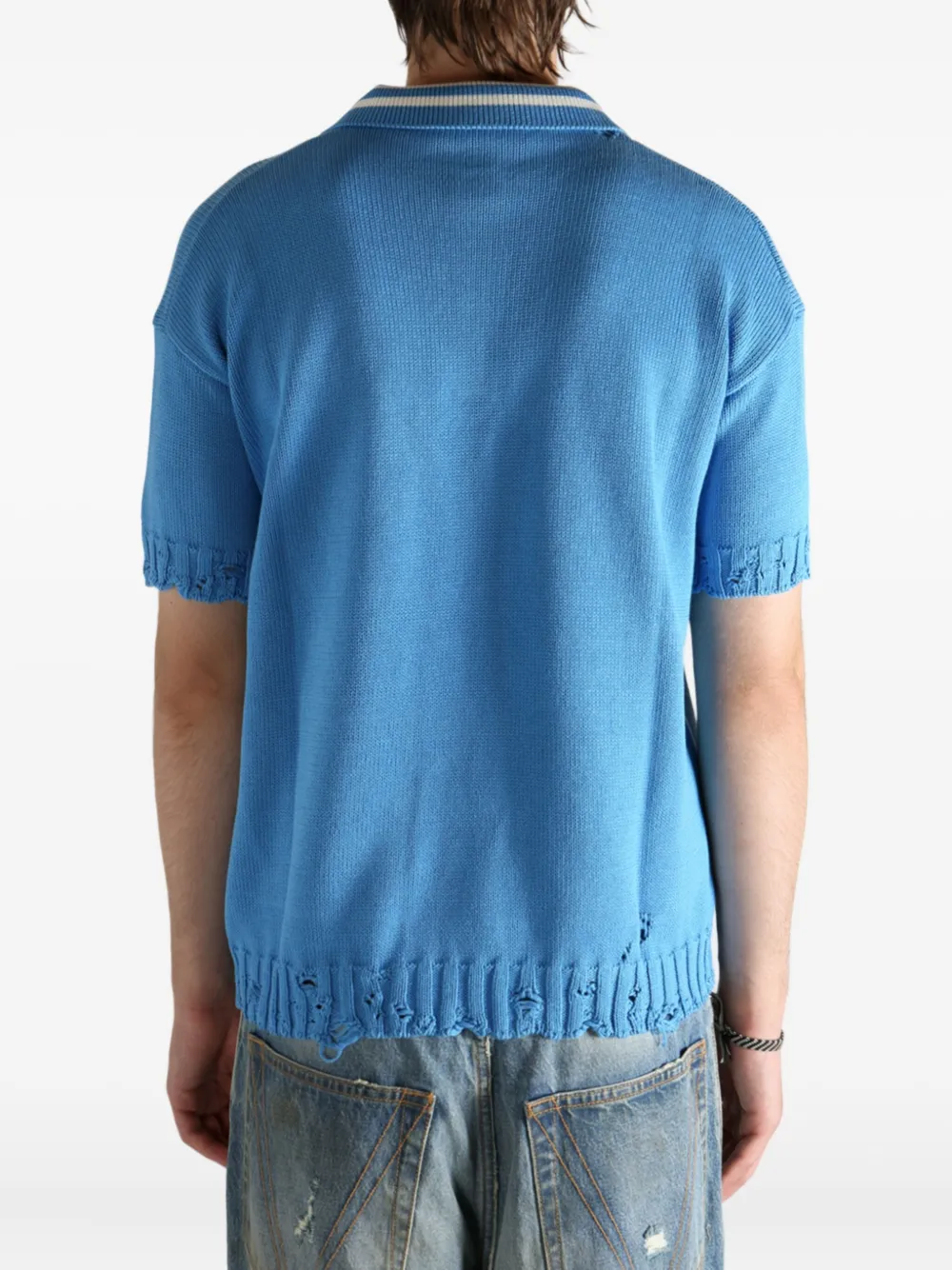 Marni frayed-hem polo shirt Blauw