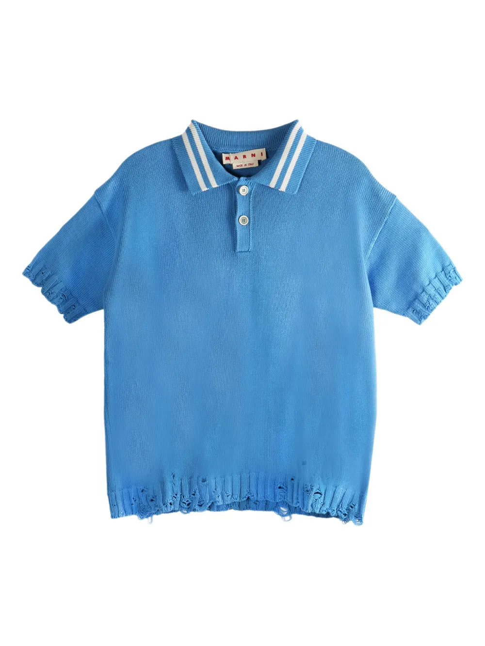 Marni frayed-hem polo shirt Blauw