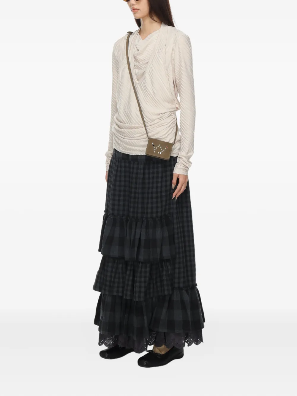 Open Yy Pleated Layered Top In Neutral