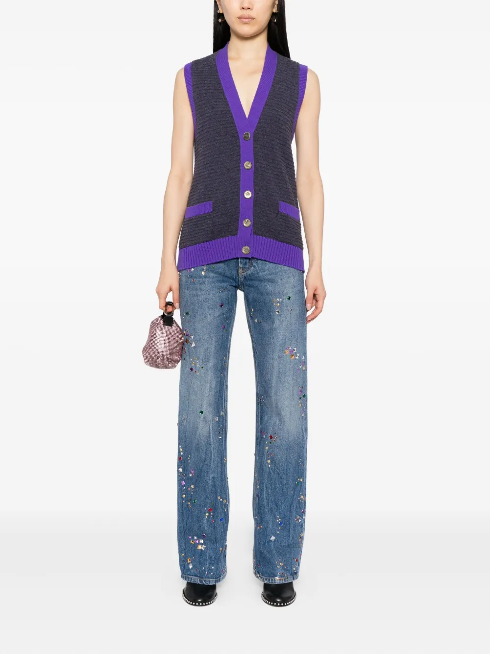 Pre-owned Chanel 2008 Sleeveless Vest Cardigan In Blue