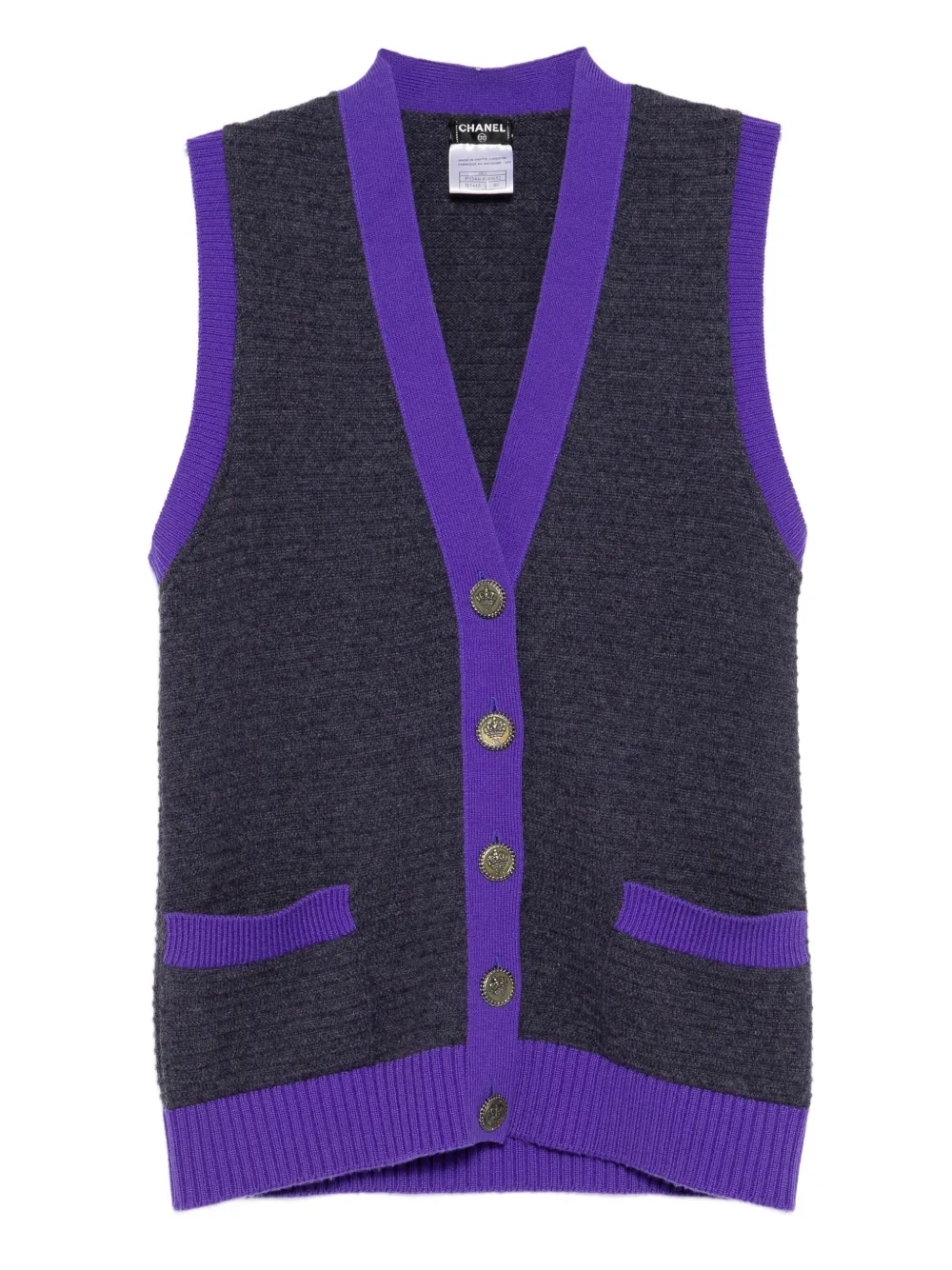 Pre-owned Chanel 2008 Sleeveless Vest Cardigan In Blue