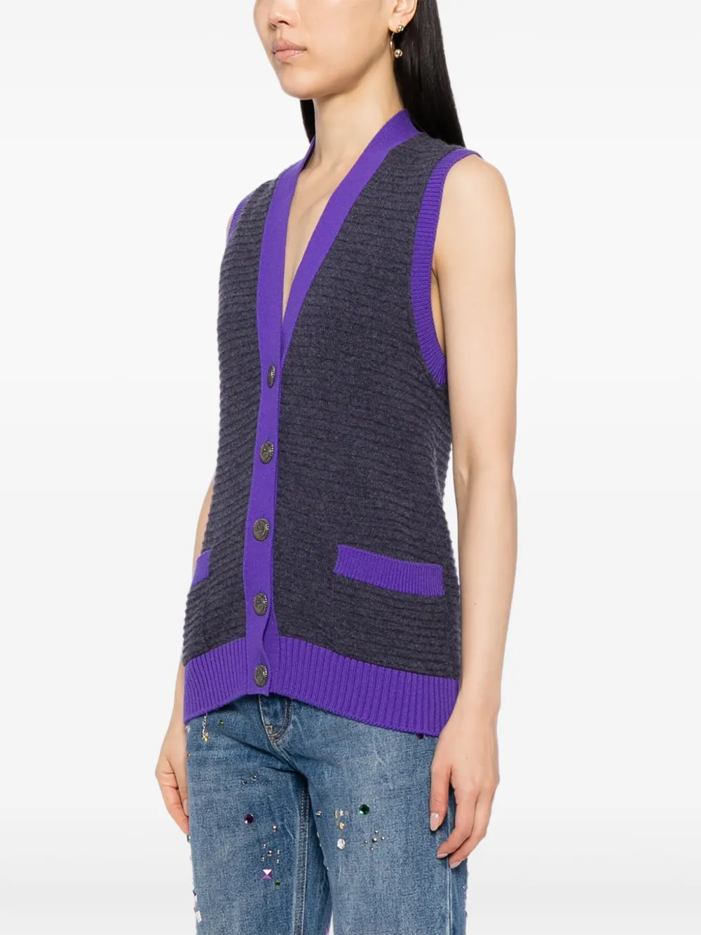 Pre-owned Chanel 2008 Sleeveless Vest Cardigan In Blue