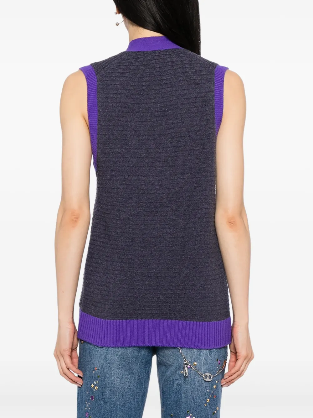 Pre-owned Chanel 2008 Sleeveless Vest Cardigan In Blue