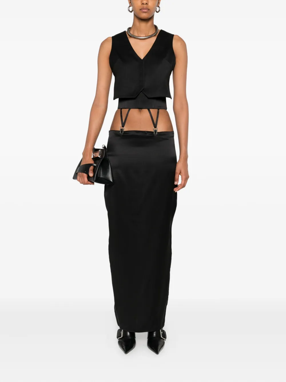 Vestiaire d'un Oiseau Libre Zijden midi-rok met bretels - Zwart