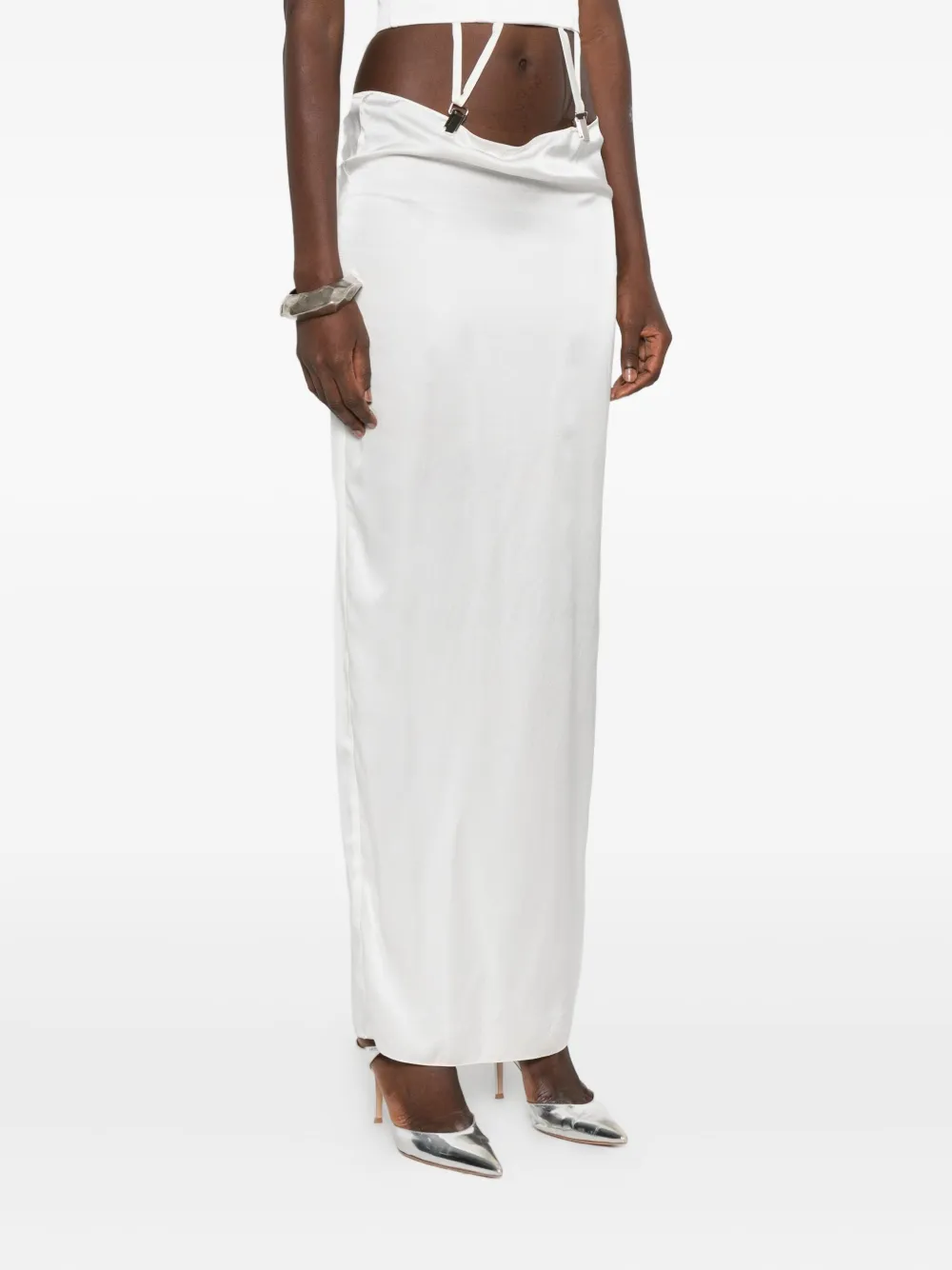 Vestiaire D'un Oiseau Libre Suspender Silk Skirt In White