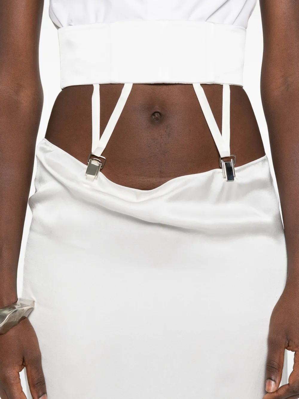 Vestiaire D'un Oiseau Libre Suspender Silk Skirt In White