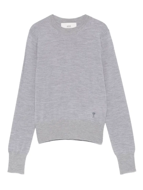 Ami Paris Crew-neck Wool-silk Blend Sweater in Grey