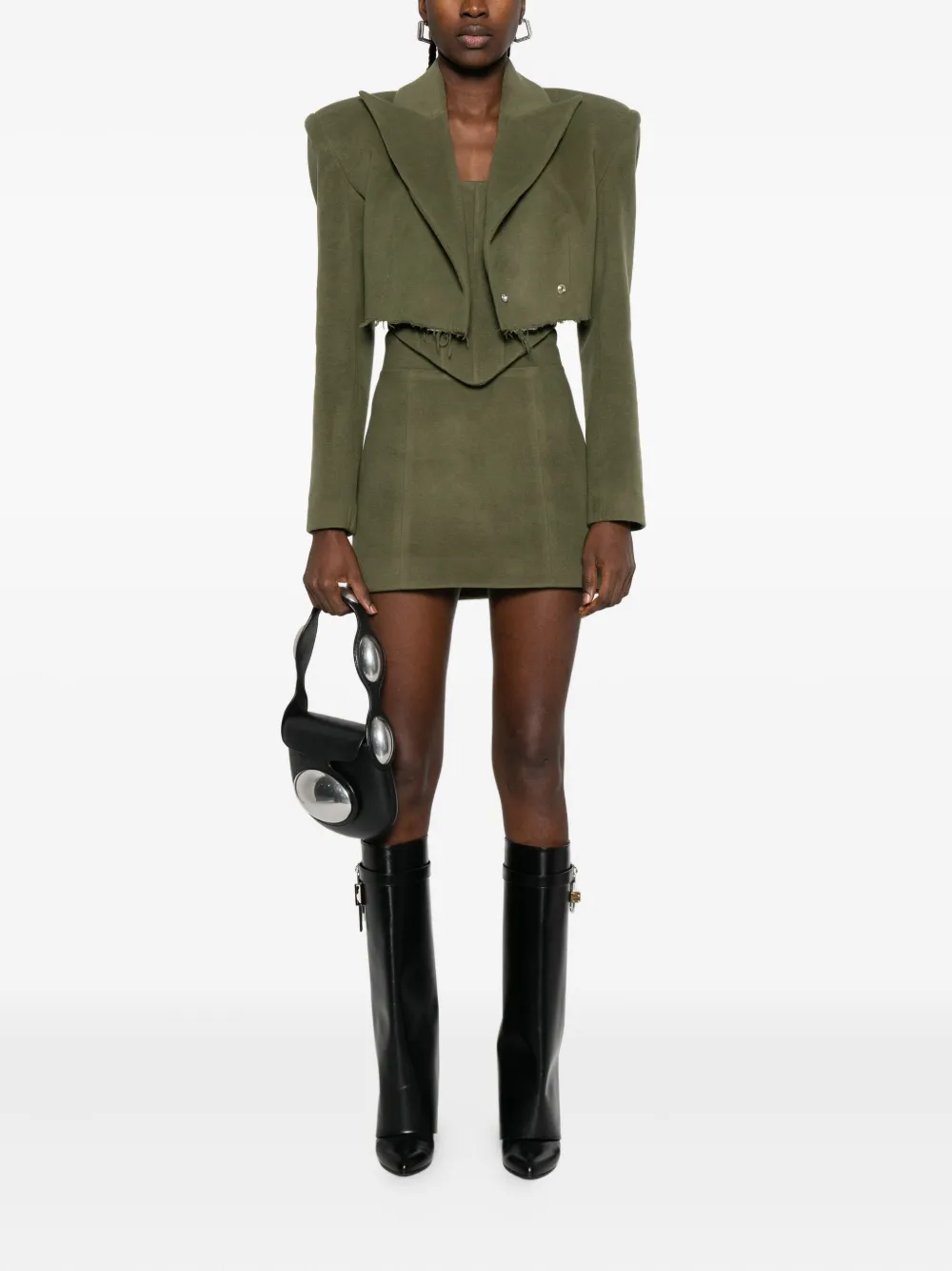 Vestiaire D'un Oiseau Libre Frayed-hem Wide-lapels Jacket In Green