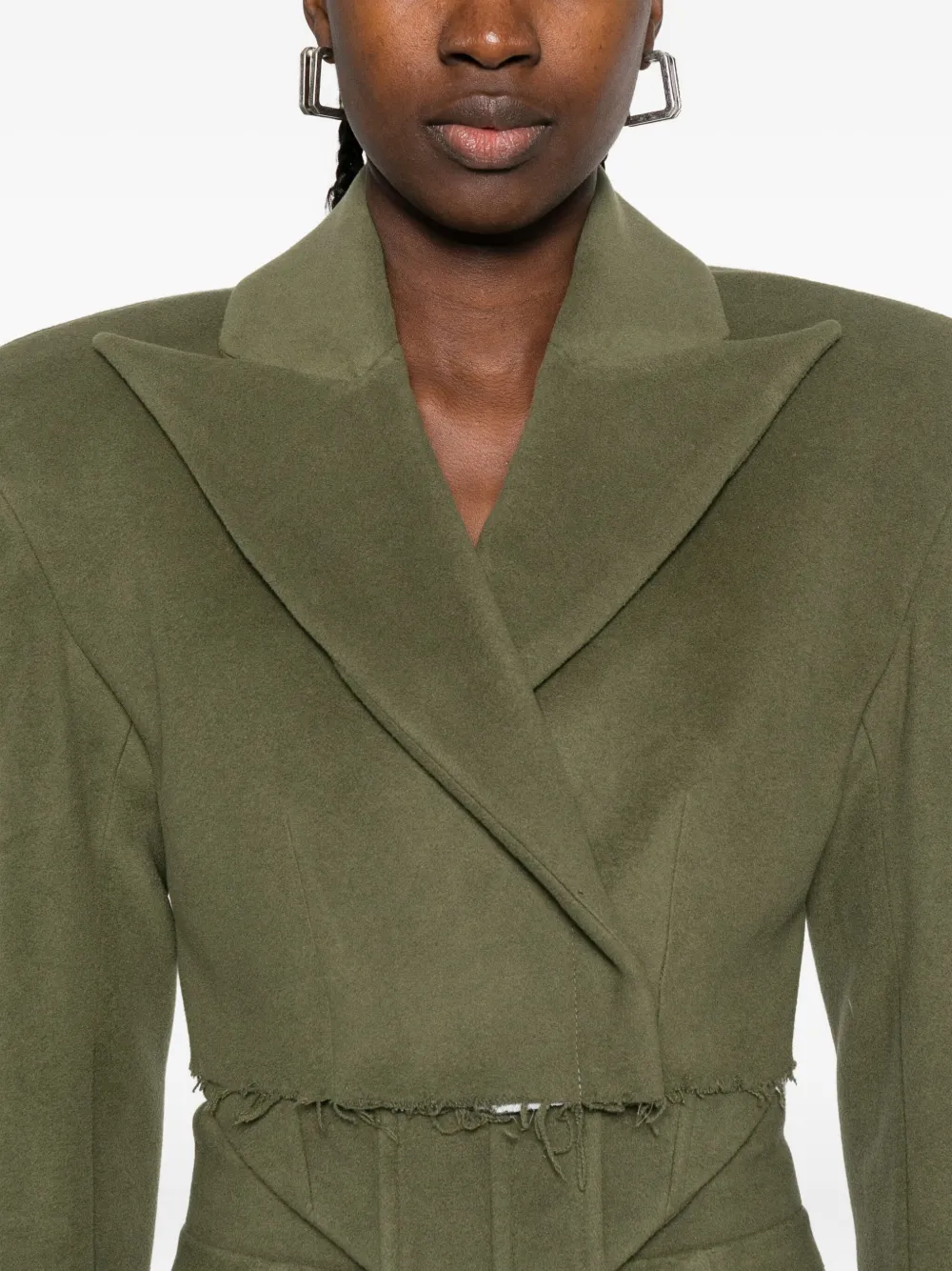 Vestiaire D'un Oiseau Libre Frayed-hem Wide-lapels Jacket In Green