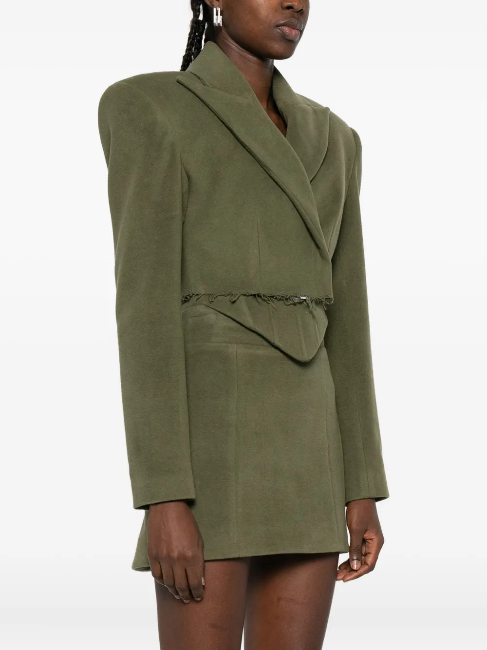 Vestiaire D'un Oiseau Libre Frayed-hem Wide-lapels Jacket In Green