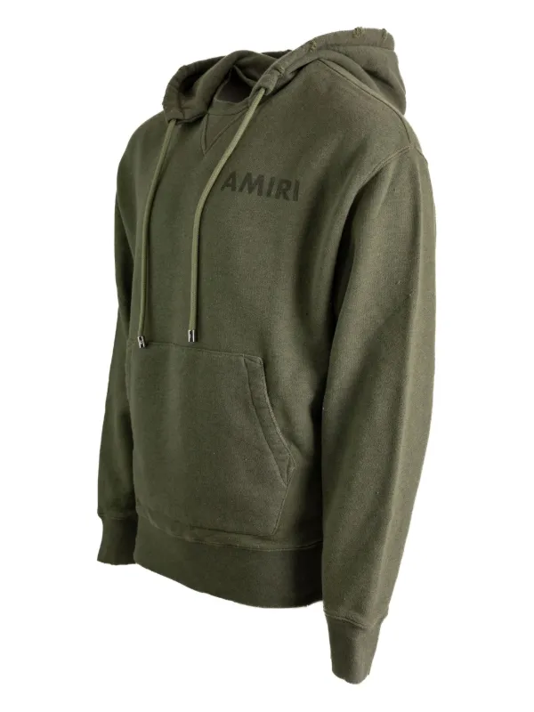 【れ】AMIRI ロゴ カーキ フーディ AMIRI logo-detail frayed-hem Hoodie | Green | FARFETCH