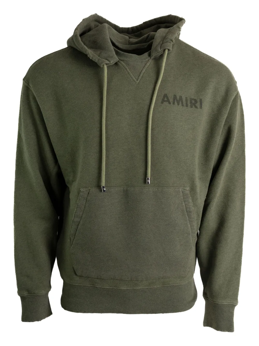 AMIRI logo-detail frayed-hem hoodie Groen