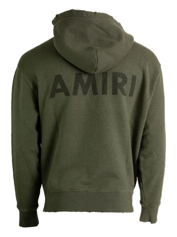 【れ】AMIRI ロゴ カーキ フーディ AMIRI logo-detail frayed-hem Hoodie | Green | FARFETCH