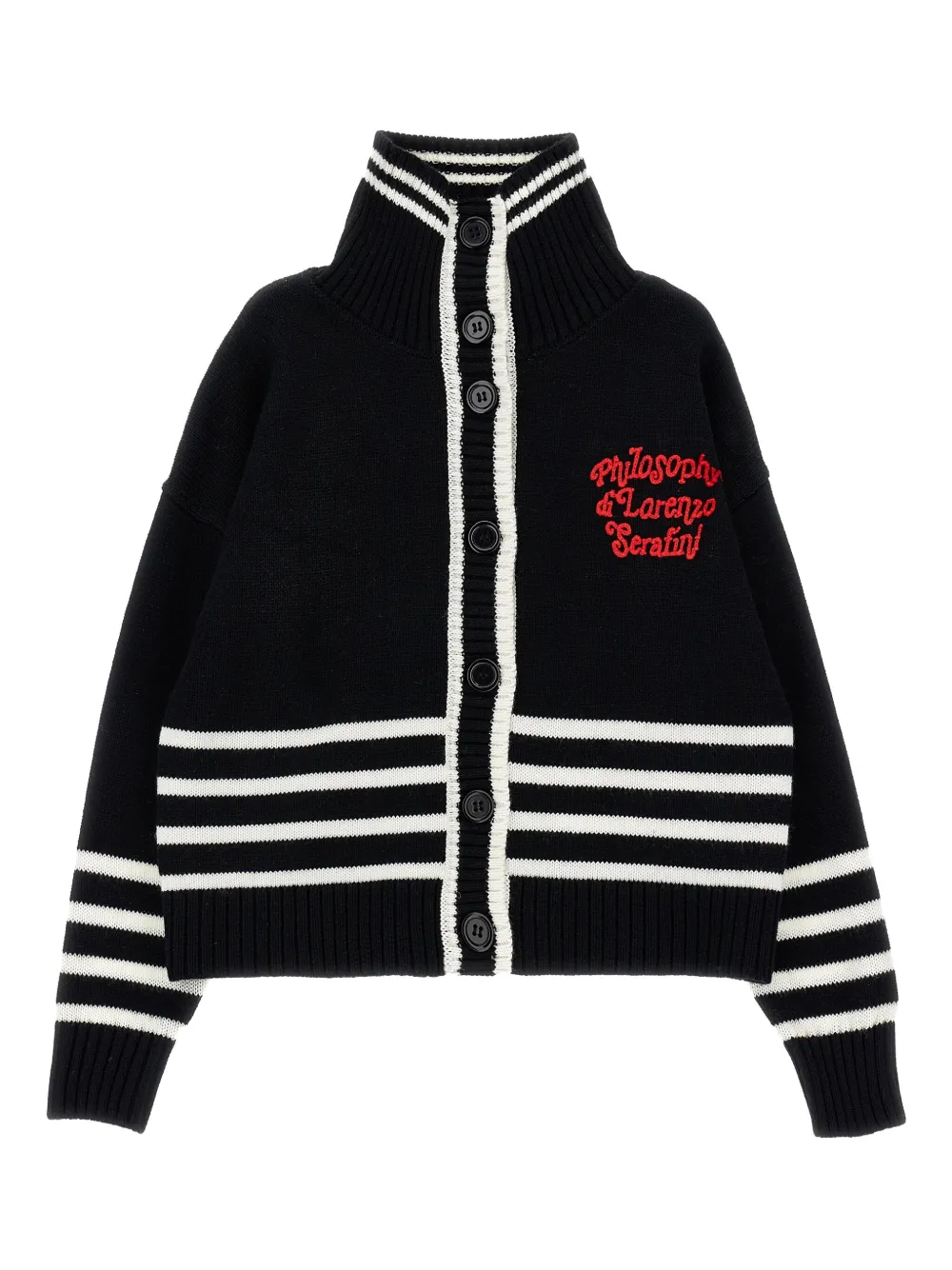 Philosophy Di Lorenzo Serafini Kids stripe-detail high-neck cardigan | Black | Image 1