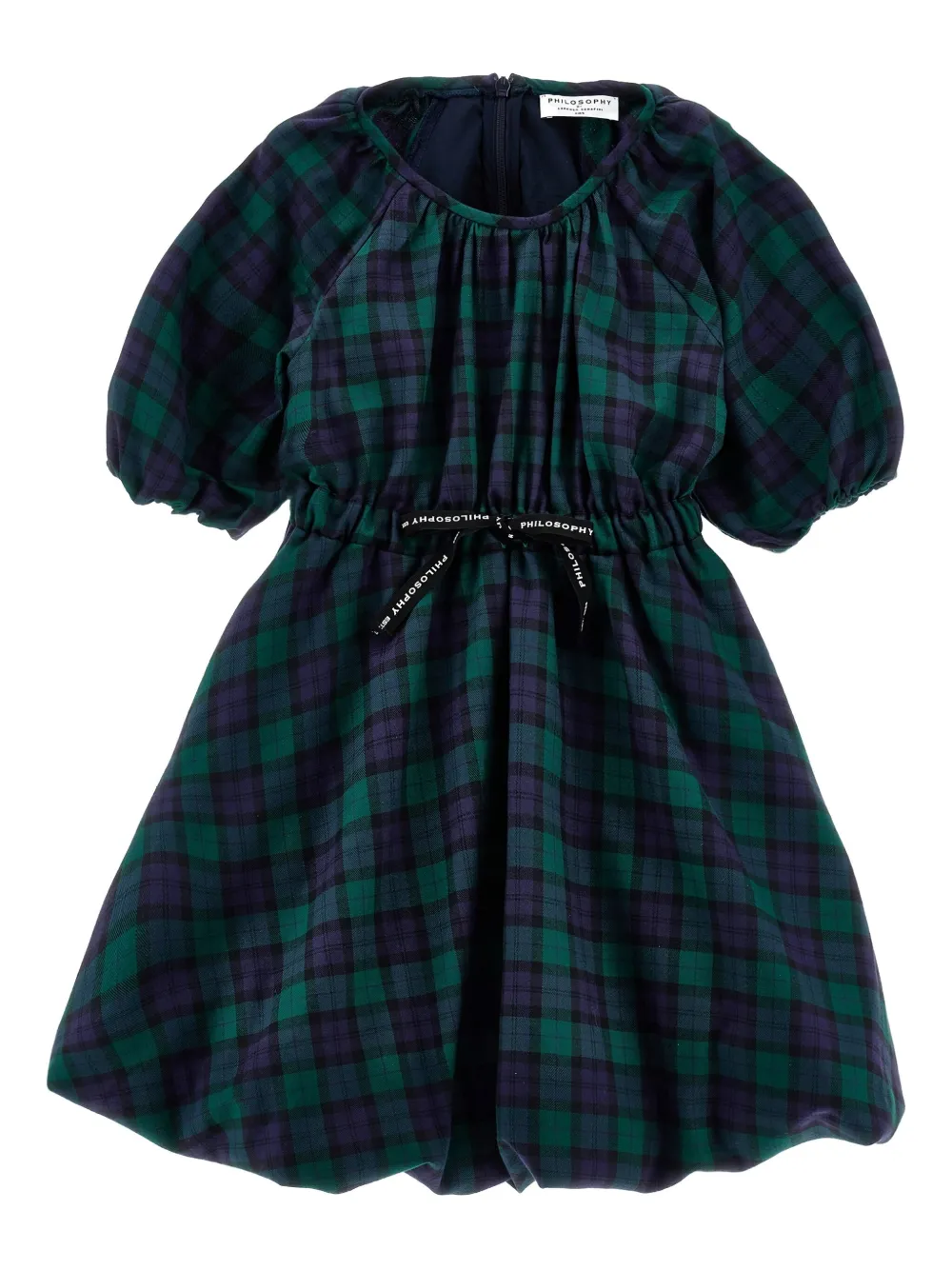 Philosophy Di Lorenzo Serafini Kids' Balloon-sleeve Plaid Dress In Blue