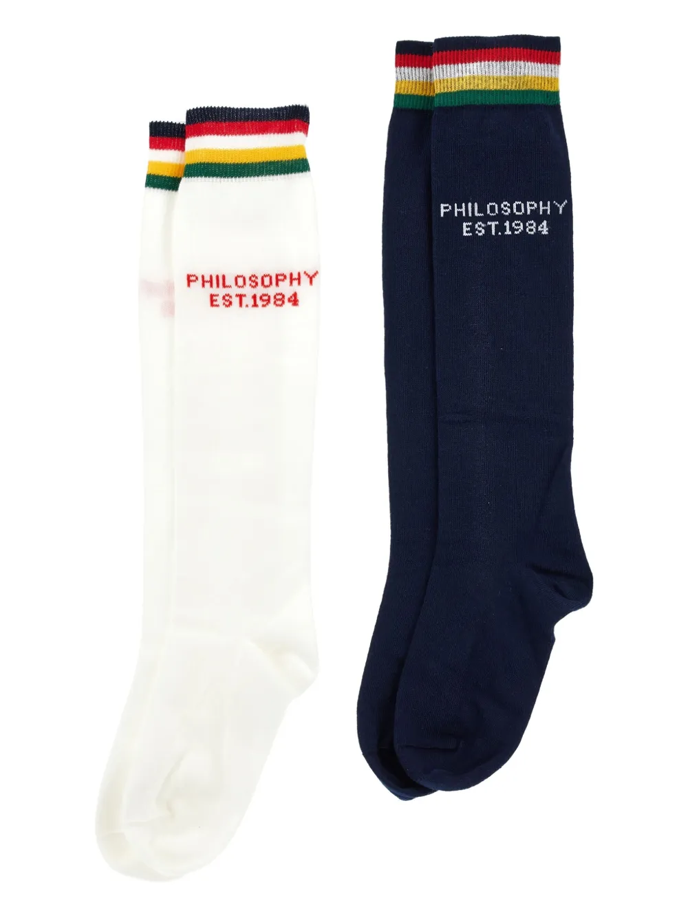 Philosophy Di Lorenzo Serafini Kids Gestreepte sokken met intarsia logo Wit