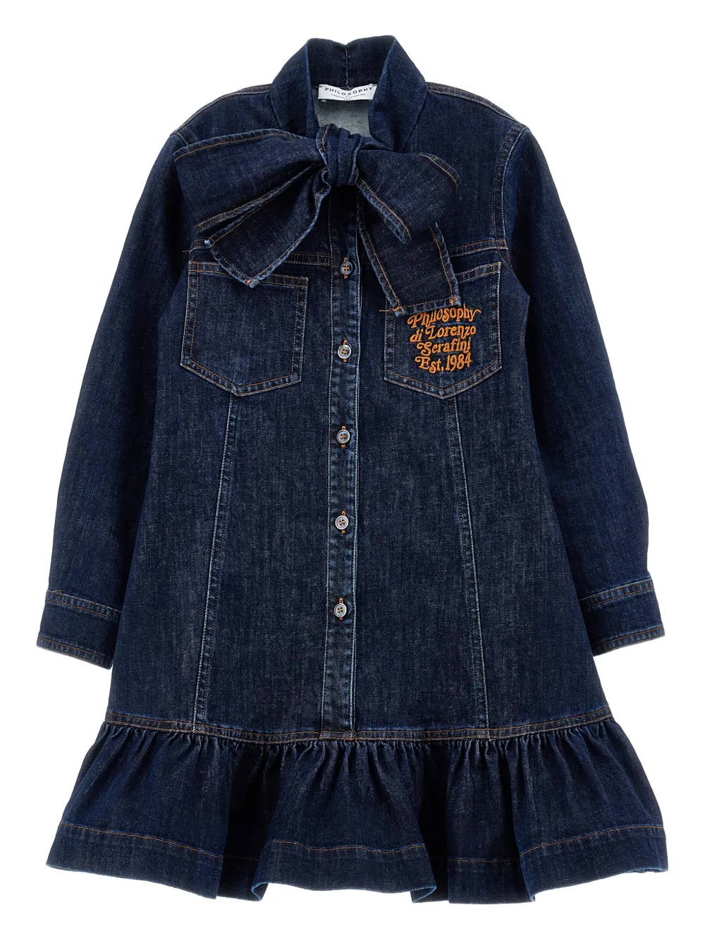 Philosophy Di Lorenzo Serafini Kids ボウタイ デニムワンピース - ブルー Philosophy Di Lorenzo Serafini Kids ボウタイ デニムワンピース - ブルー