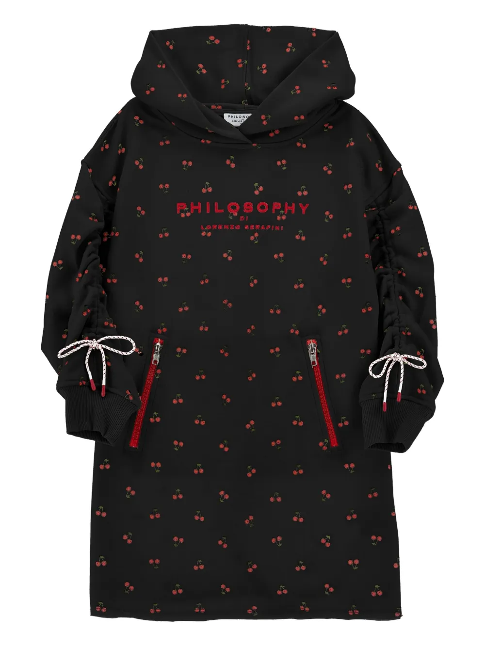 Philosophy Di Lorenzo Serafini Kids' Cherry-print Hooded Dress In Black