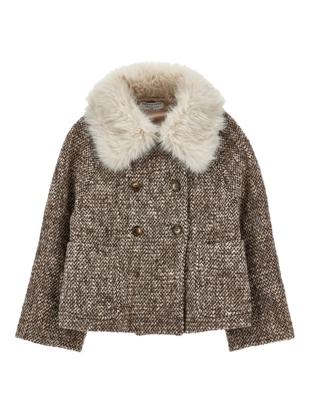 Philosophy Di Lorenzo Serafini Kids Tweed jas met kraag van imitatiebont Bruin