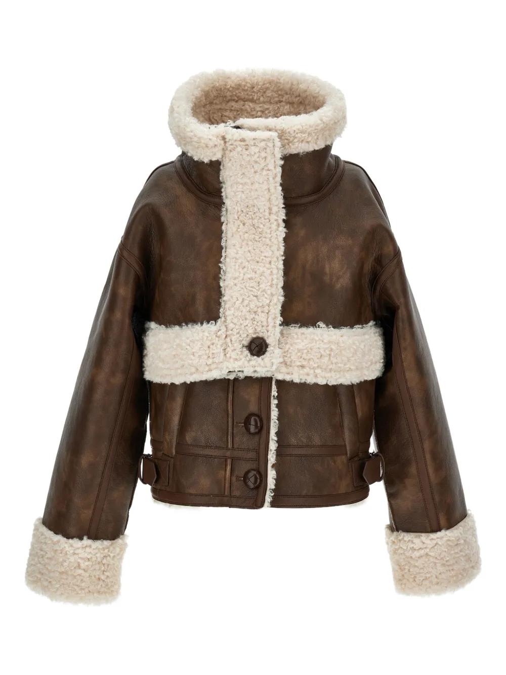Philosophy Di Lorenzo Serafini Shearling-trimmed Buttoned Coat In Brown