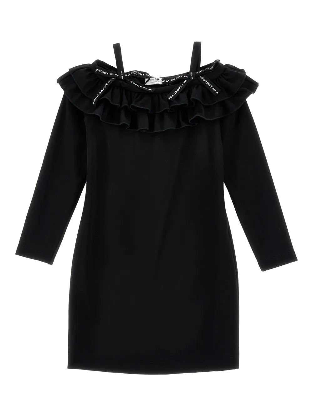 Philosophy Di Lorenzo Serafini Kids ラッフル オフショルダーワンピース - ブラック Philosophy Di Lorenzo Serafini Kids ラッフル オフショルダーワンピース - ブラック