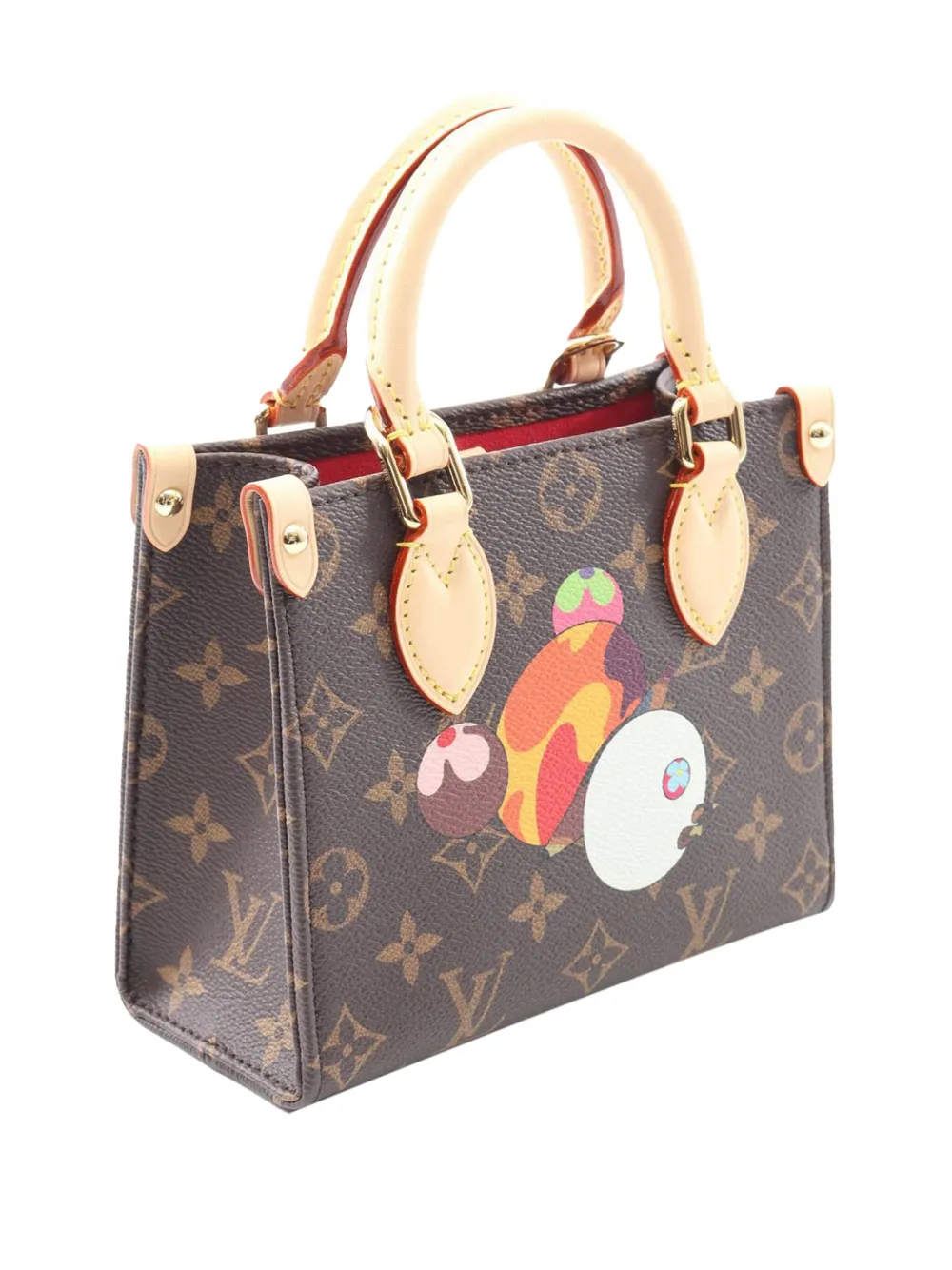Pre-owned Louis Vuitton 2021-2025 Takashi Murakami Monogram Panda Onthego Bb Satchel In Brown