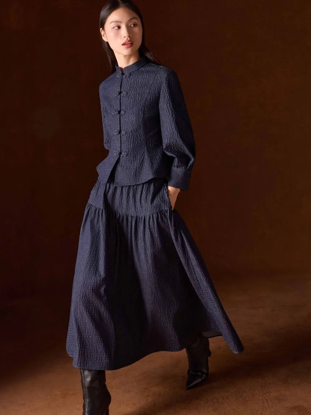 Shanghai Tang Tiered Skirt In Blue