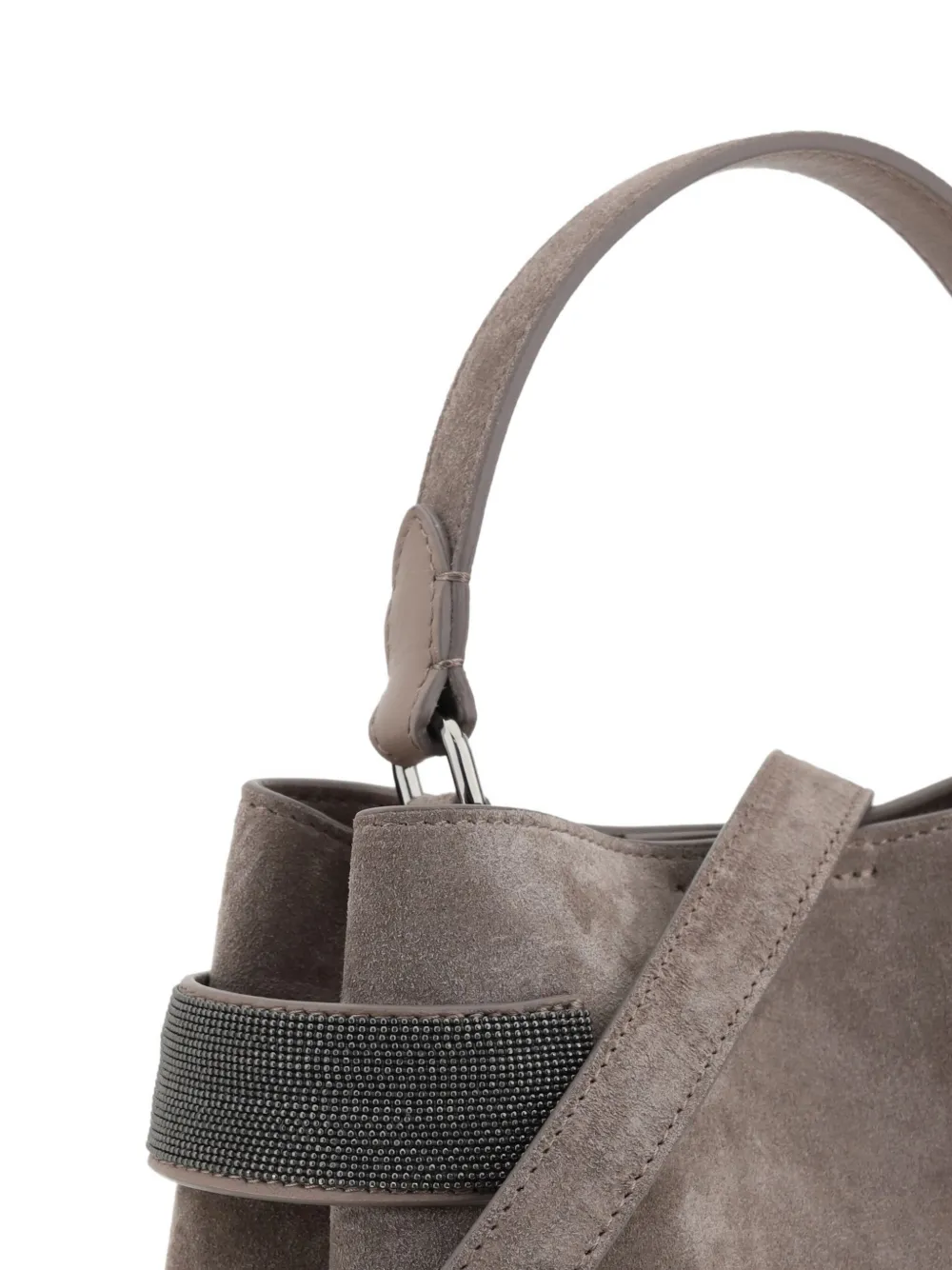 Brunello Cucinelli mini monili-embellished suede tote bag Grijs