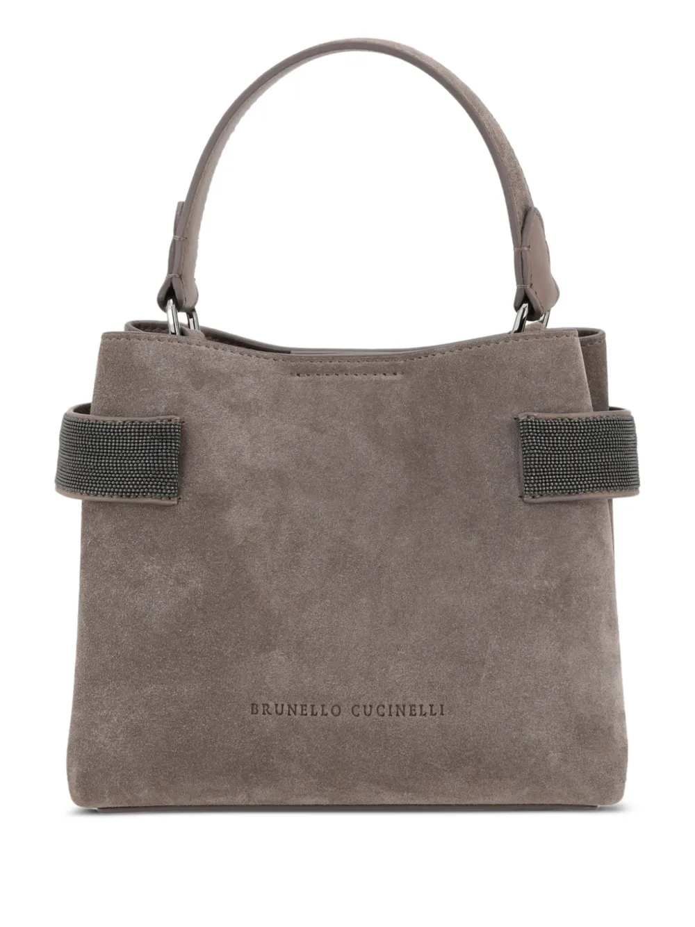 Brunello Cucinelli mini monili-embellished suede tote bag Grijs