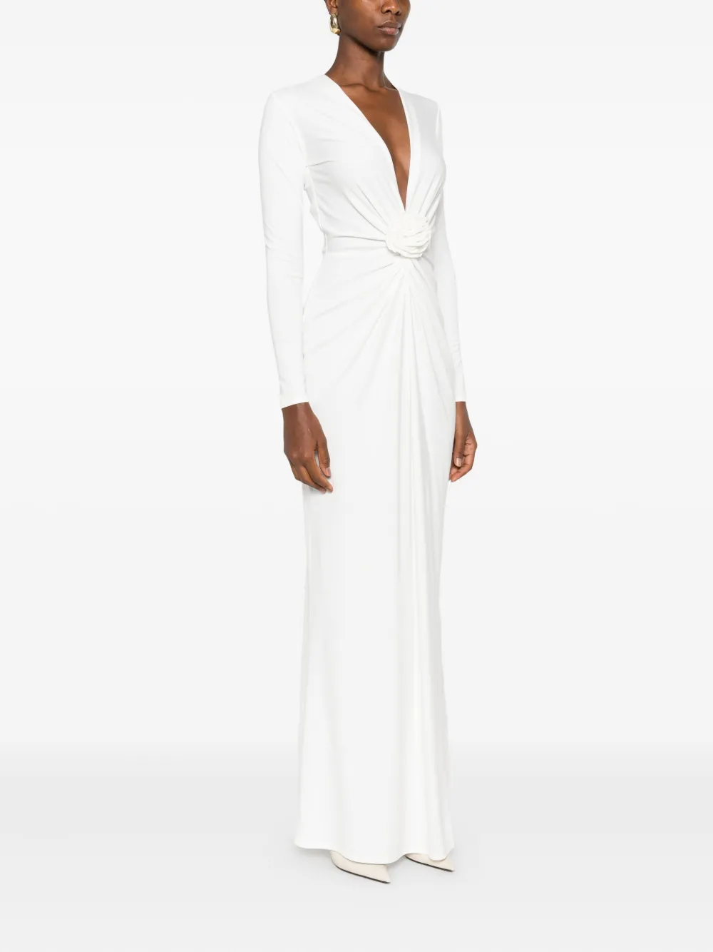 Roserry Mallorca Twist-neck Long-sleeve Maxi Dress In White